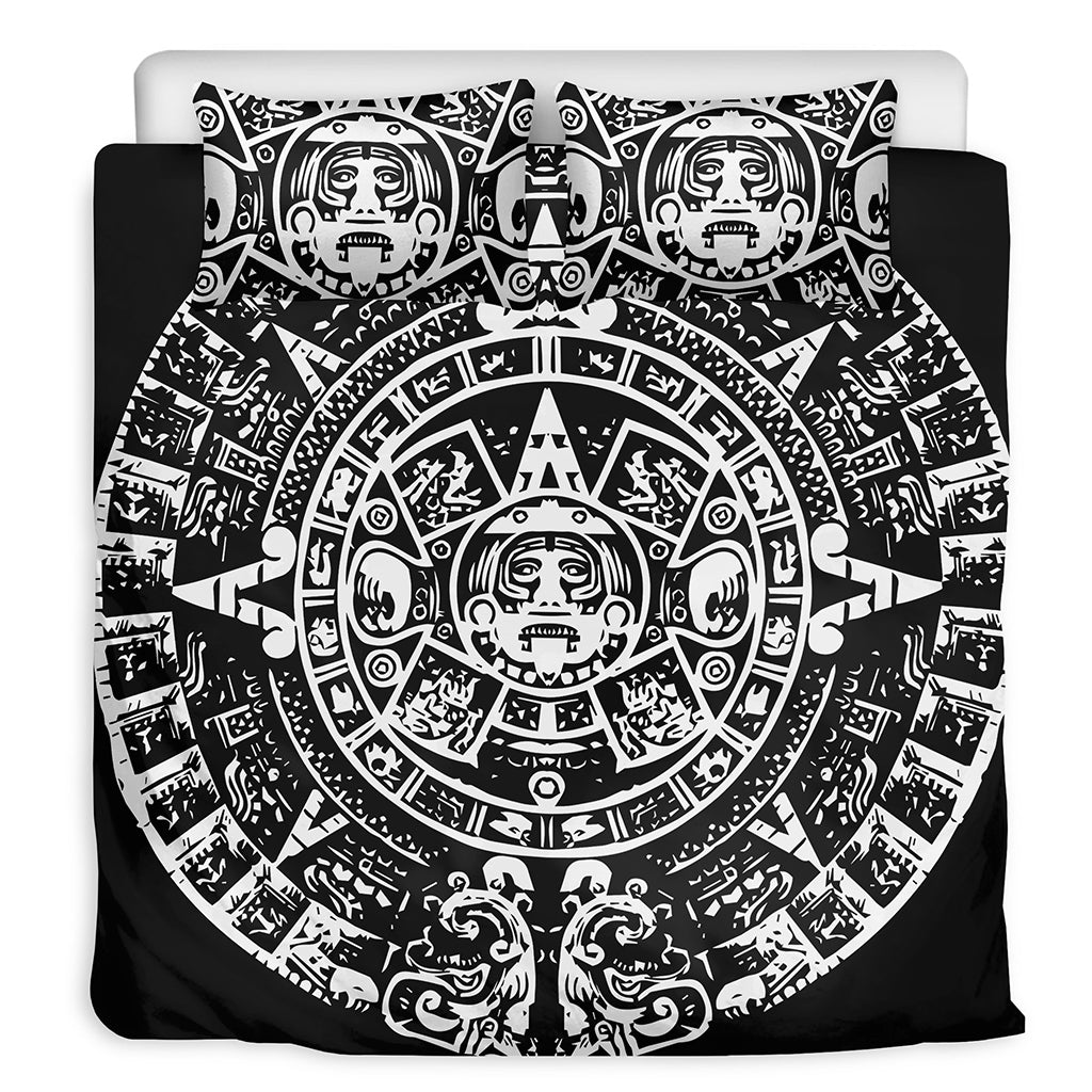 Black And White Maya Calendar Print Duvet Cover Bedding Set