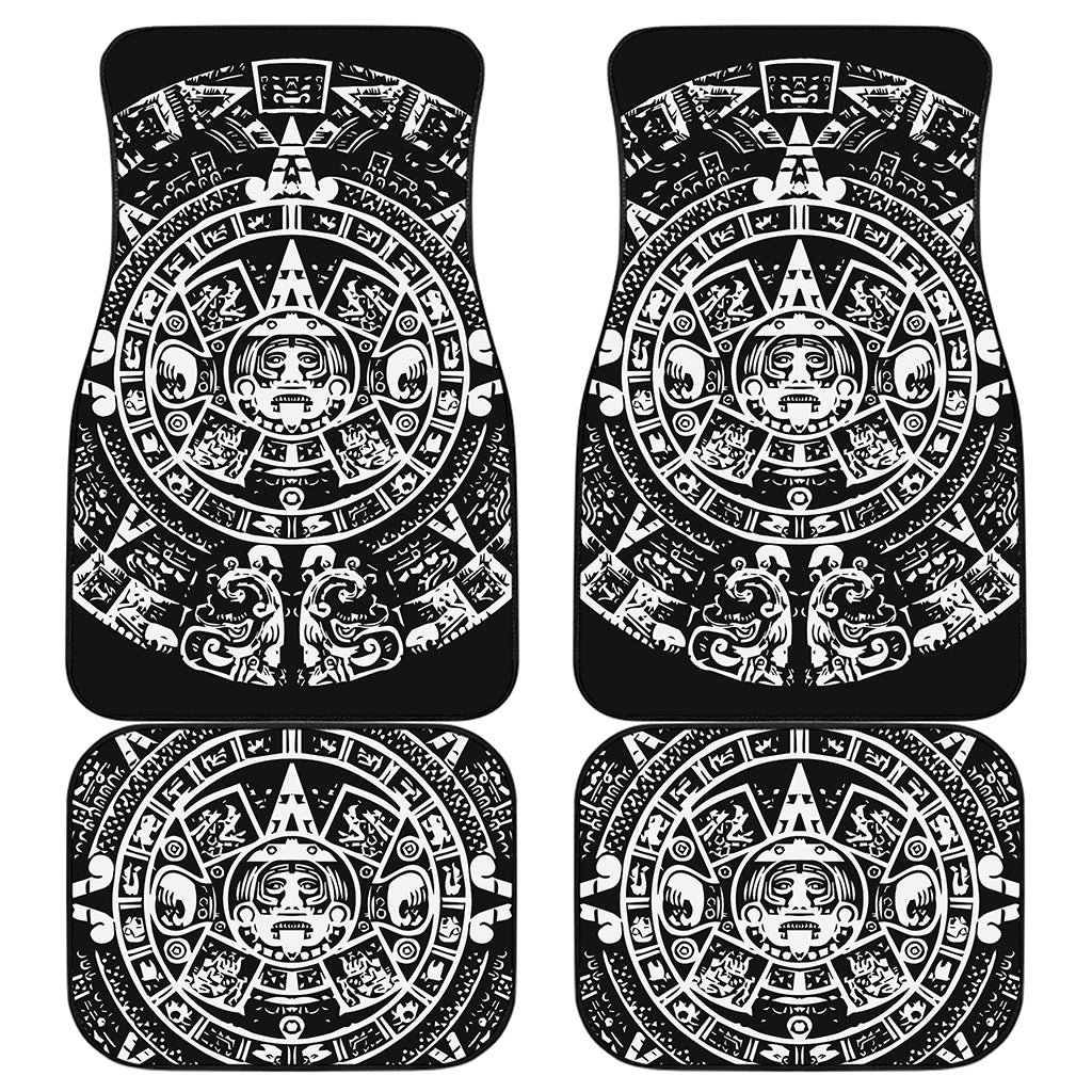 Black And White Maya Calendar Print Front and Back Car Floor Mats