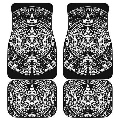 Black And White Maya Calendar Print Front and Back Car Floor Mats
