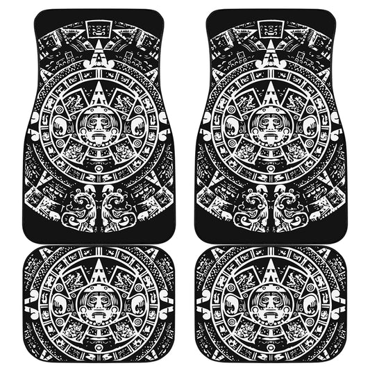 Black And White Maya Calendar Print Front and Back Car Floor Mats