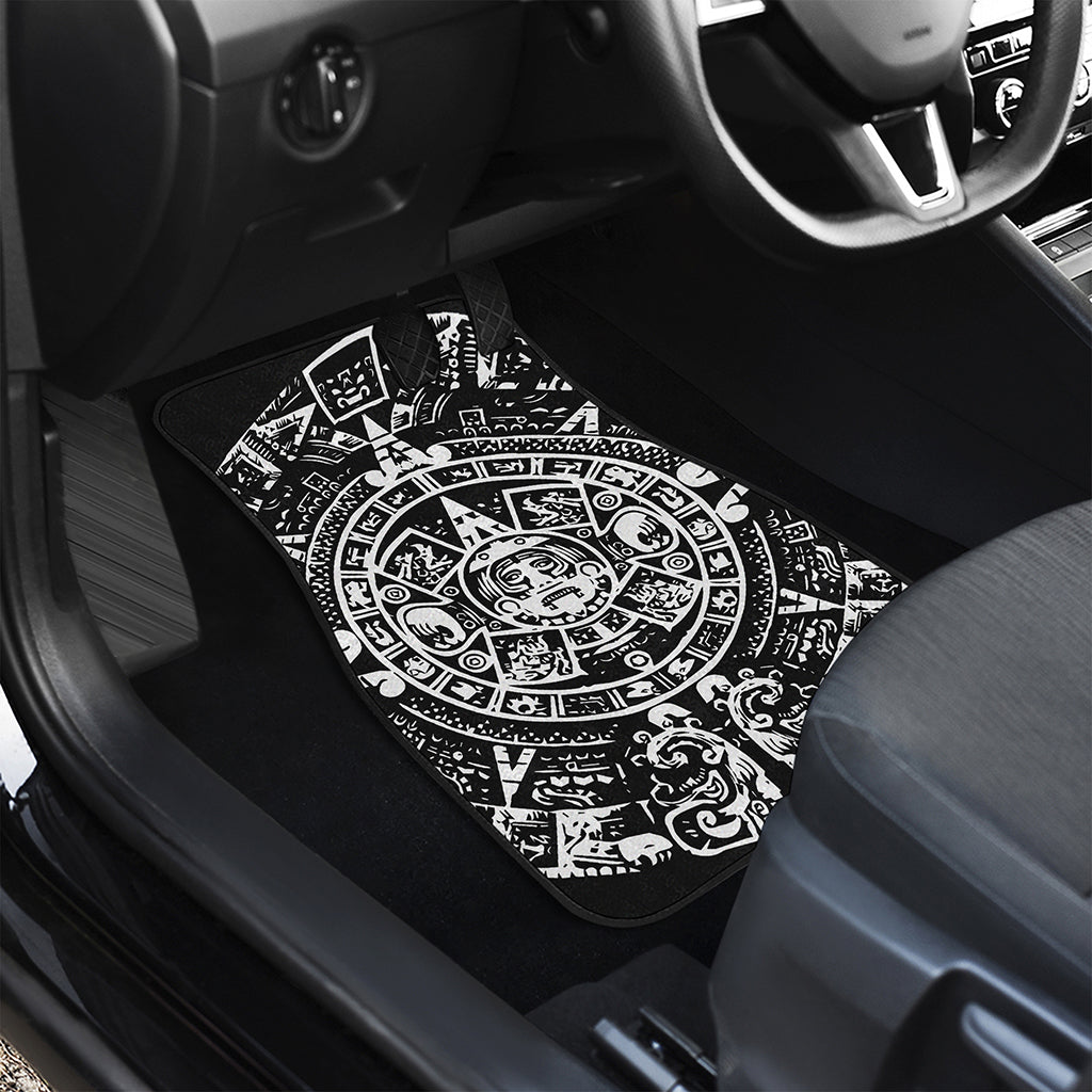 Black And White Maya Calendar Print Front and Back Car Floor Mats
