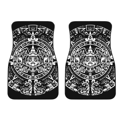 Black And White Maya Calendar Print Front Car Floor Mats
