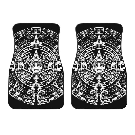Black And White Maya Calendar Print Front Car Floor Mats