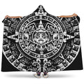 Black And White Maya Calendar Print Hooded Blanket
