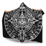 Black And White Maya Calendar Print Hooded Blanket