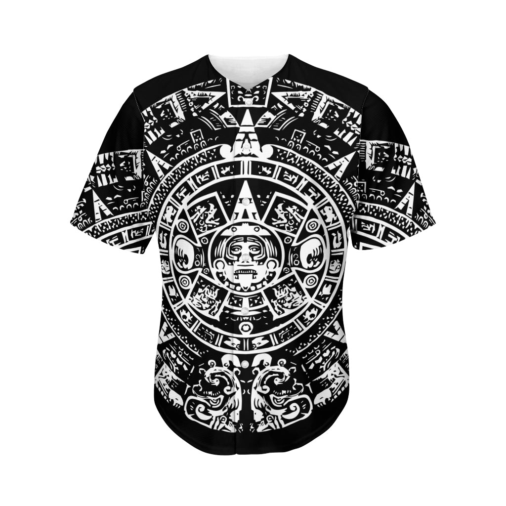 Black And White Maya Calendar Print Men's Baseball Jersey