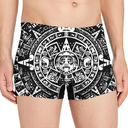 Black And White Maya Calendar Print Men's Boxer Briefs