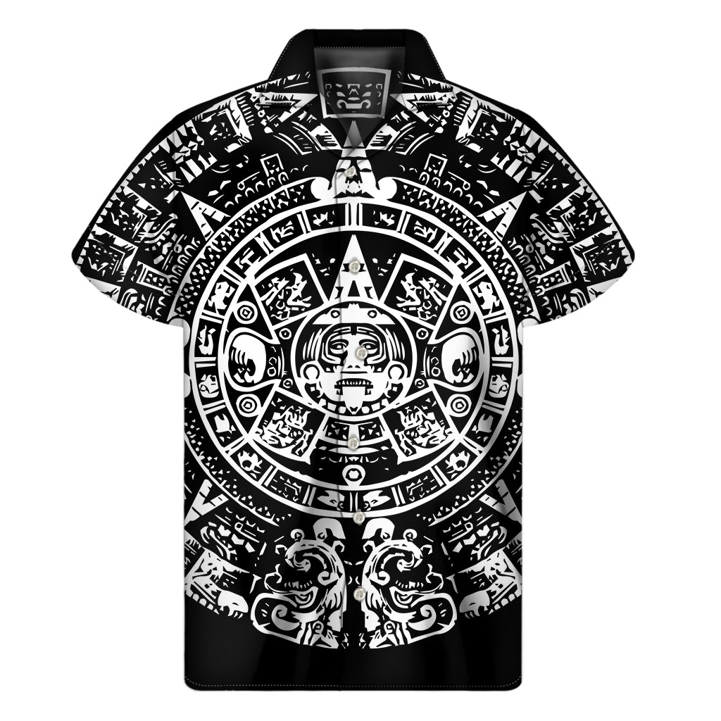 Black And White Maya Calendar Print Men's Short Sleeve Shirt