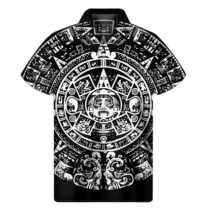 Black And White Maya Calendar Print Men's Short Sleeve Shirt