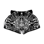 Black And White Maya Calendar Print Muay Thai Boxing Shorts