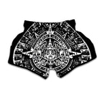 Black And White Maya Calendar Print Muay Thai Boxing Shorts