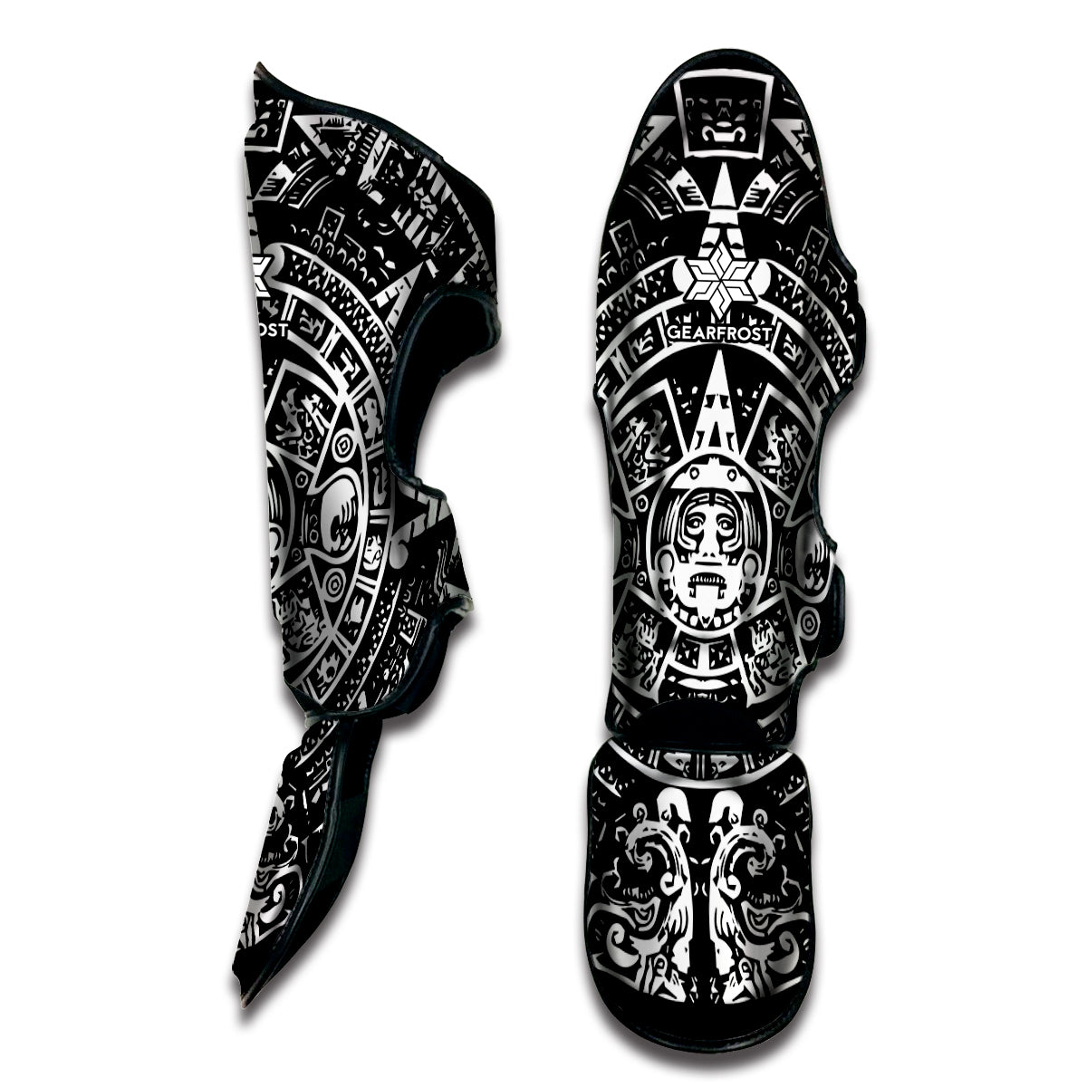 Black And White Maya Calendar Print Muay Thai Shin Guard
