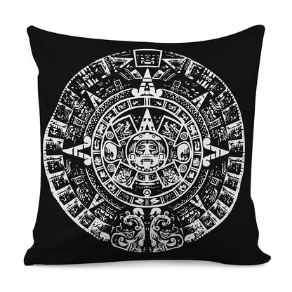 Black And White Maya Calendar Print Pillow Cover