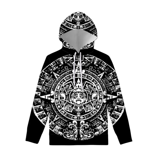 Black And White Maya Calendar Print Pullover Hoodie