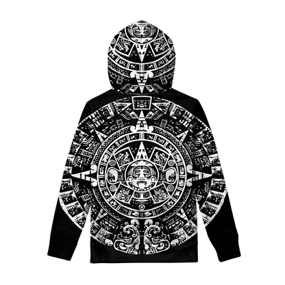 Black And White Maya Calendar Print Pullover Hoodie