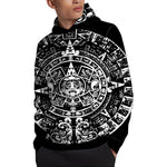 Black And White Maya Calendar Print Pullover Hoodie