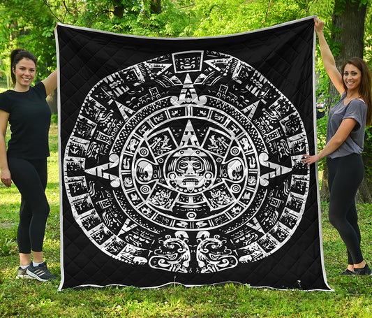 Black And White Maya Calendar Print Quilt
