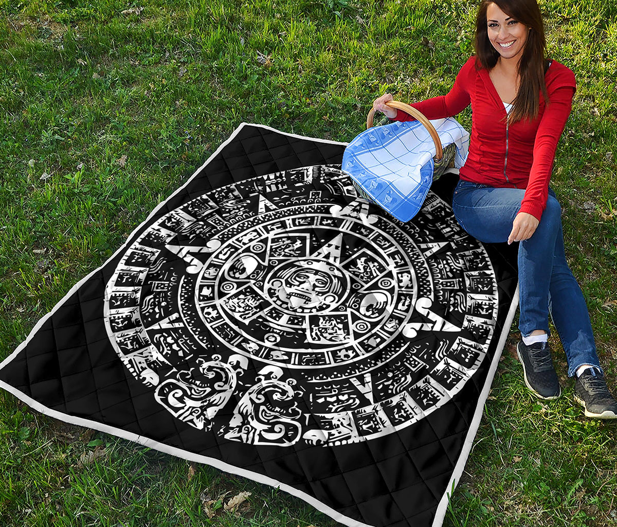 Black And White Maya Calendar Print Quilt
