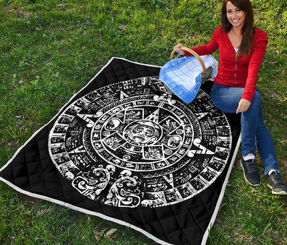 Black And White Maya Calendar Print Quilt