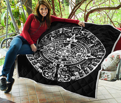 Black And White Maya Calendar Print Quilt