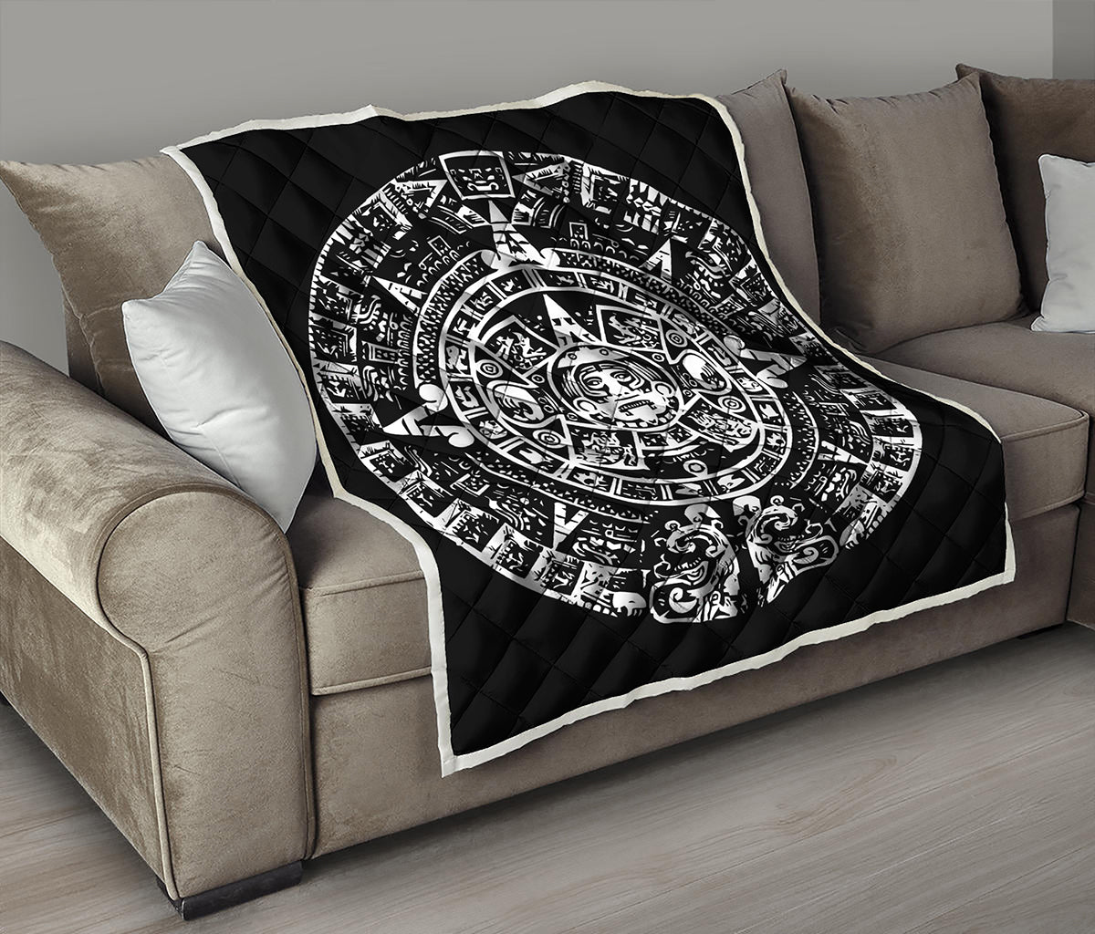 Black And White Maya Calendar Print Quilt