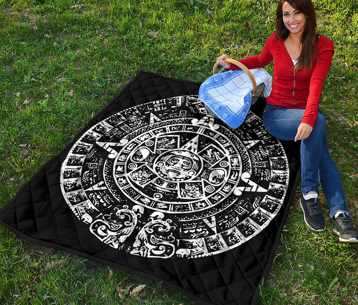 Black And White Maya Calendar Print Quilt