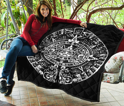 Black And White Maya Calendar Print Quilt