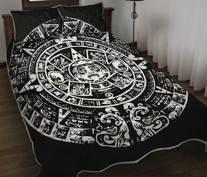 Black And White Maya Calendar Print Quilt Bed Set