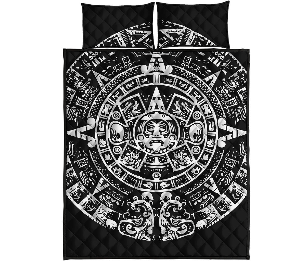 Black And White Maya Calendar Print Quilt Bed Set