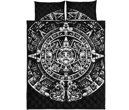 Black And White Maya Calendar Print Quilt Bed Set