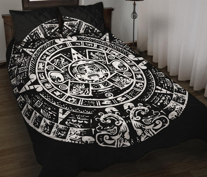 Black And White Maya Calendar Print Quilt Bed Set
