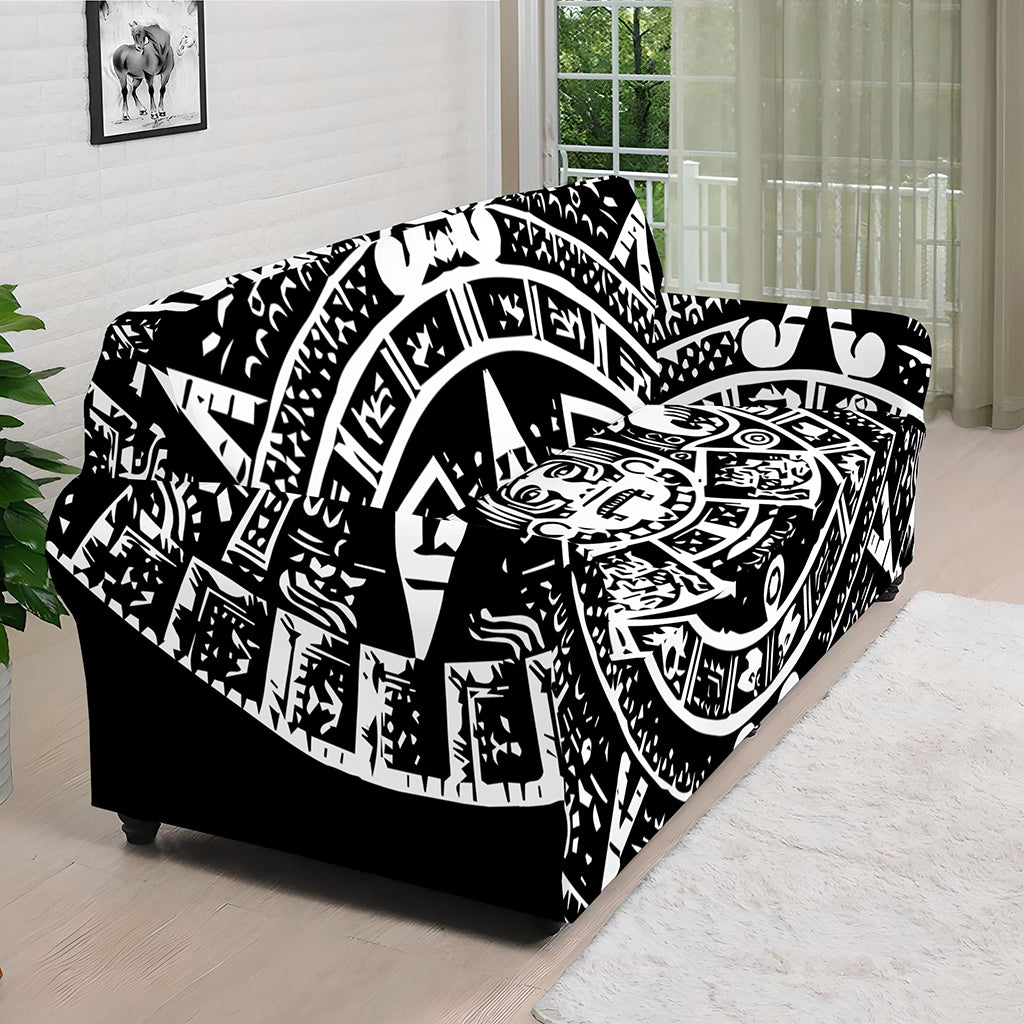 Black And White Maya Calendar Print Sofa Cover