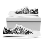Black And White Maya Calendar Print White Low Top Shoes