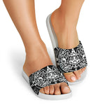 Black And White Maya Calendar Print White Slide Sandals