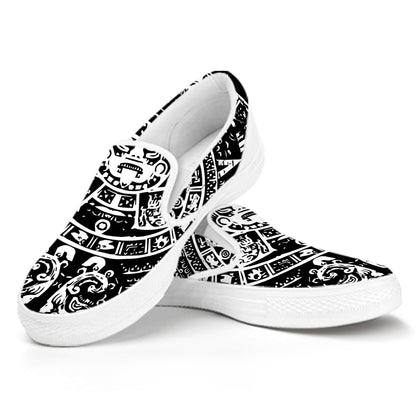 Black And White Maya Calendar Print White Slip On Shoes