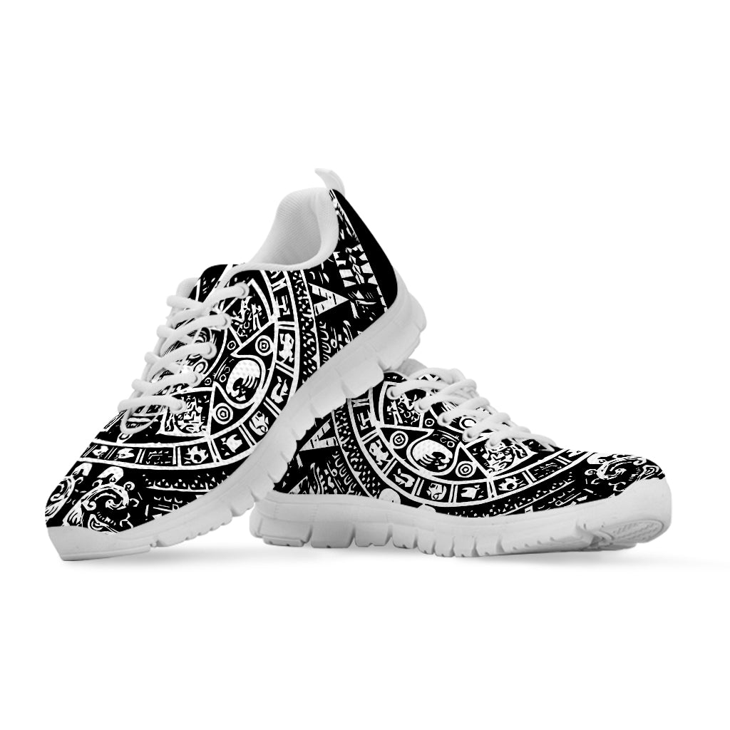 Black And White Maya Calendar Print White Sneakers