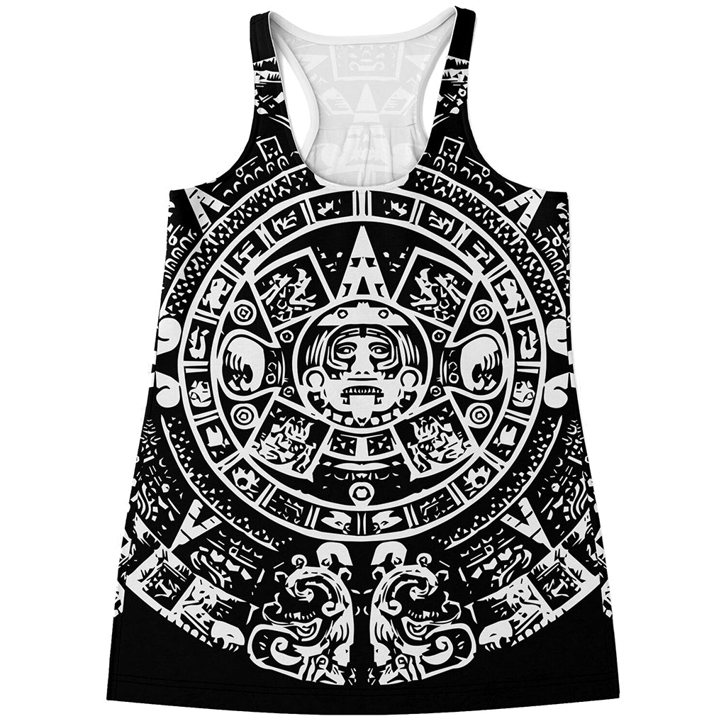 Black And White Maya Calendar Print Women's Racerback Tank Top