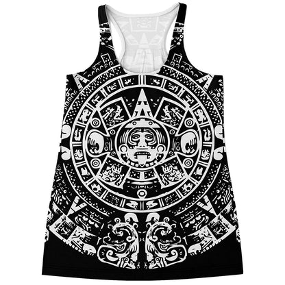 Black And White Maya Calendar Print Women's Racerback Tank Top