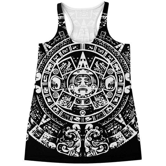 Black And White Maya Calendar Print Women's Racerback Tank Top