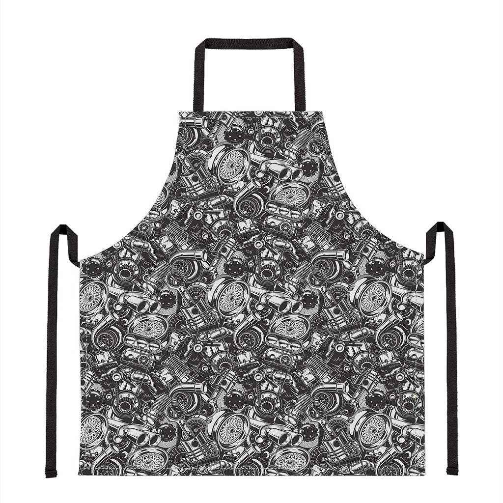 Black And White Mechanic Pattern Print Apron