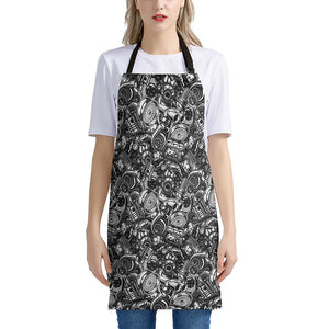 Black And White Mechanic Pattern Print Apron