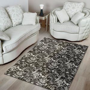 Black And White Mechanic Pattern Print Area Rug