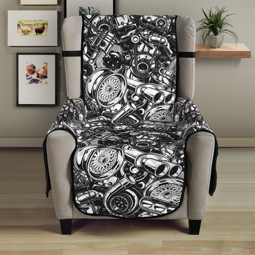 Black And White Mechanic Pattern Print Armchair Protector