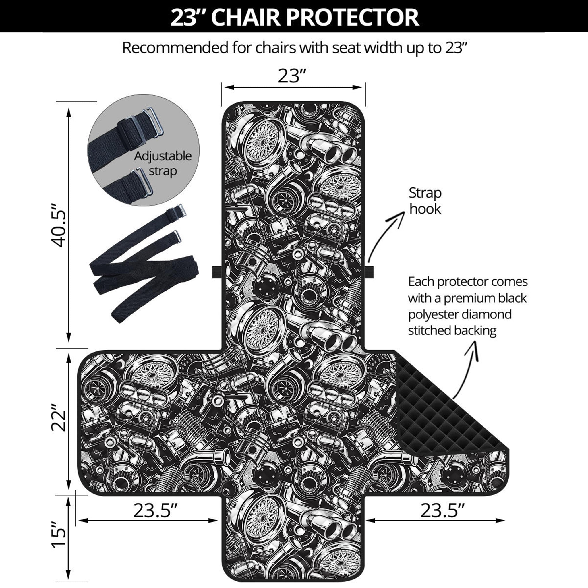 Black And White Mechanic Pattern Print Armchair Protector