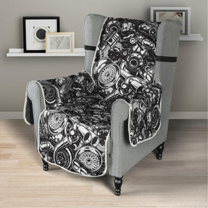 Black And White Mechanic Pattern Print Armchair Protector