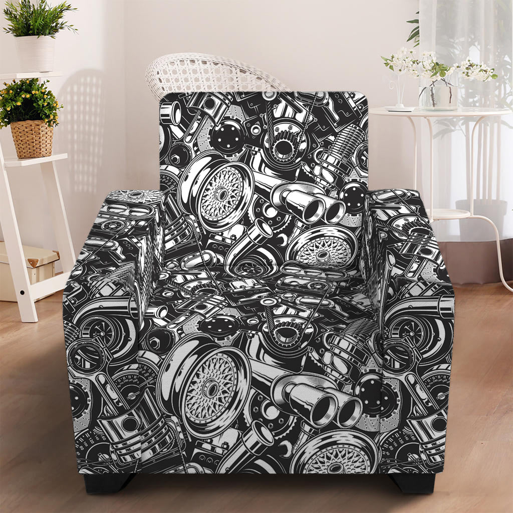 Black And White Mechanic Pattern Print Armchair Slipcover