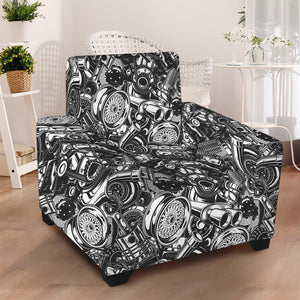 Black And White Mechanic Pattern Print Armchair Slipcover