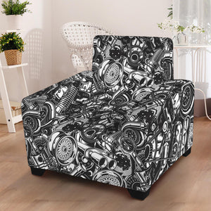 Black And White Mechanic Pattern Print Armchair Slipcover