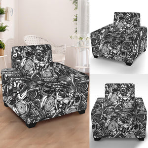 Black And White Mechanic Pattern Print Armchair Slipcover