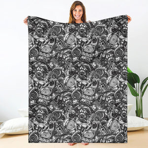 Black And White Mechanic Pattern Print Blanket